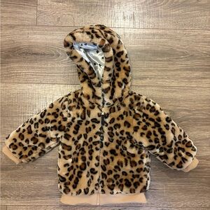 Leopard Faux fur zip up jacket